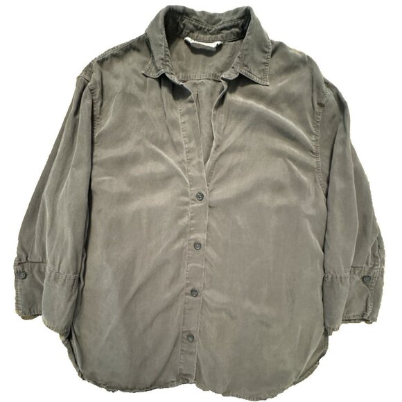 Zara Women Gray Oversized Small Lyocell Linen Button Down Lagenlook Layer Shirt - Picture 3 of 14
